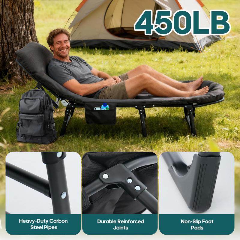 ✨Camping Cot for Adults, 6 Angle Adjustable Folding Camping Bed with Mattress