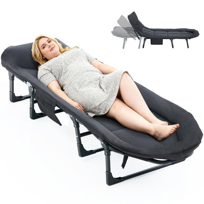 ✨Camping Cot for Adults, 6 Angle Adjustable Folding Camping Bed with Mattress